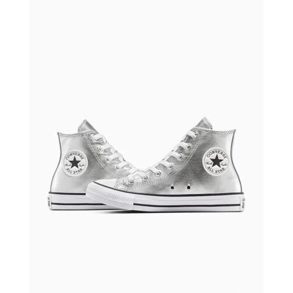 NEW W8 Unisex CONVERSE Chuck Taylor ALL STAR HI Metallic Canvas Silver (A14875C)